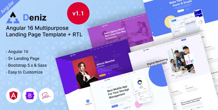 Deniz – Angular 16 Multipurpose Landing Page Template preview