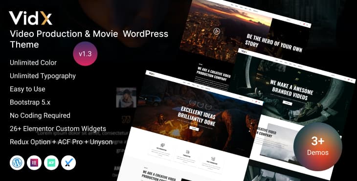 Vidx – Video Production and Movie WordPress Theme