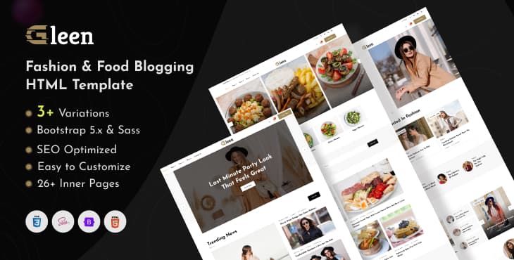 Gleen – Fashion & Food Blogging HTML Template + RTL