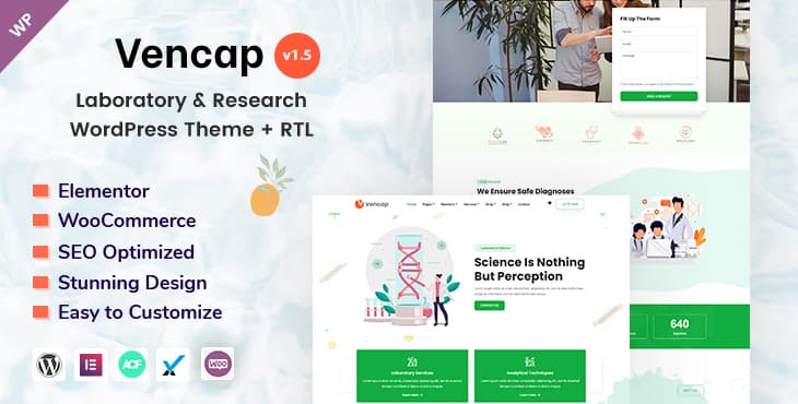 Vencap – Laboratory and Research WordPress Theme